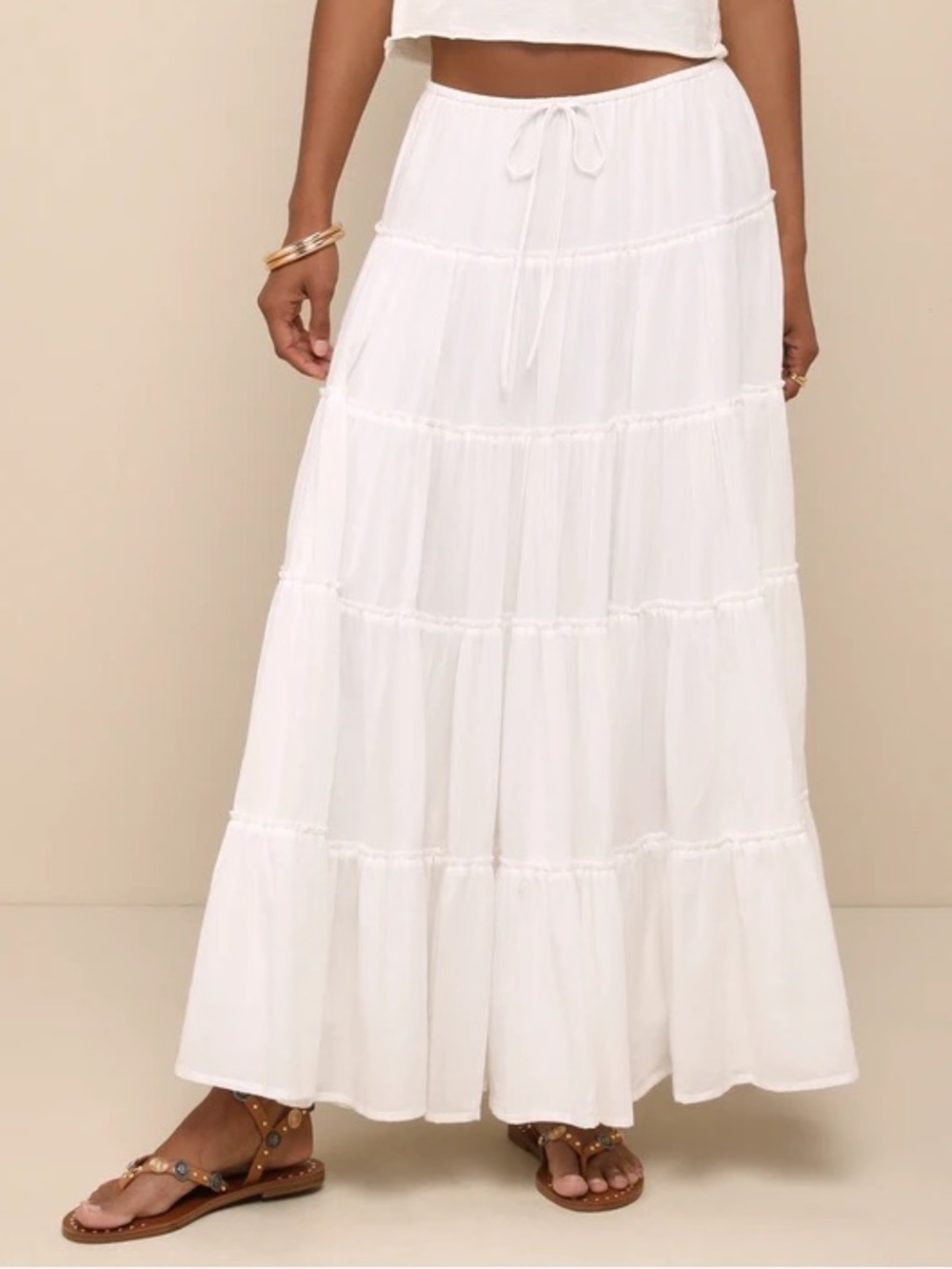 Lulus White Tiered Cotton Guaze Midi Maxi Lined Skirt Boho Cottagecore Small